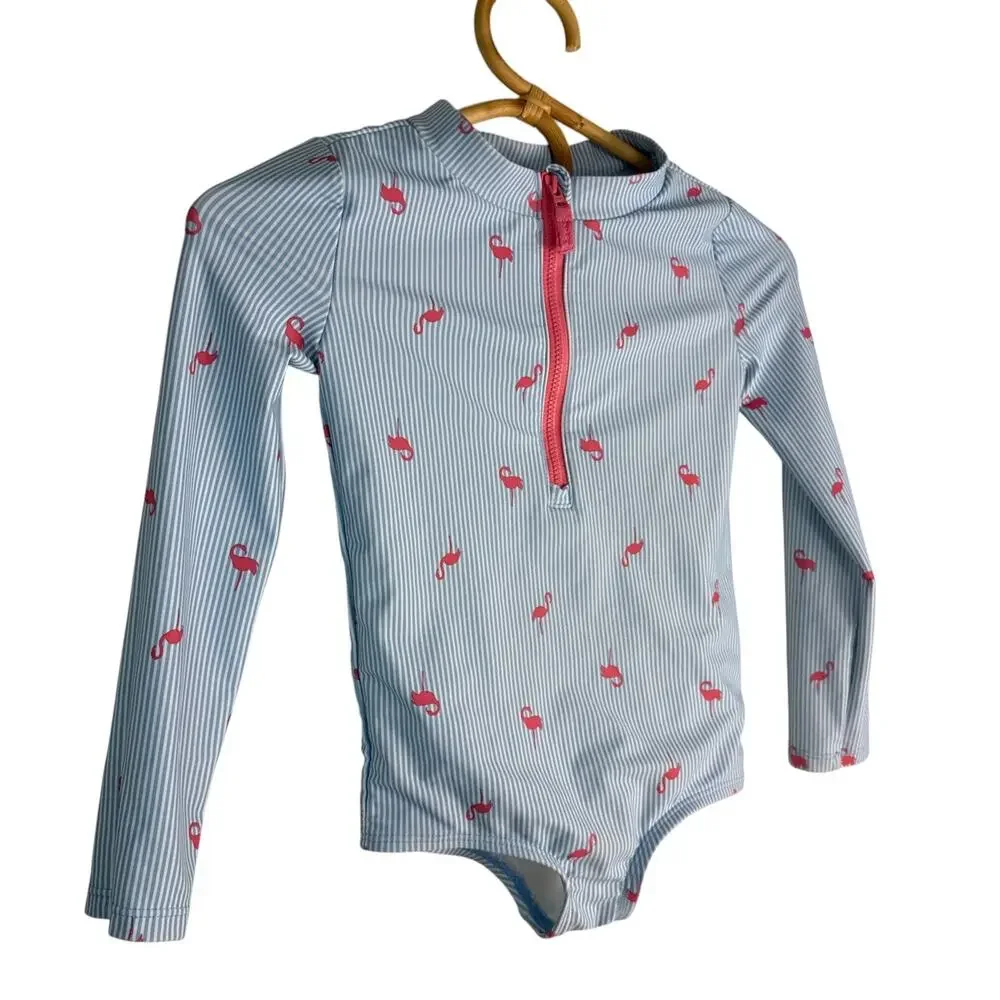 Carter's Long Sleeve Flamingo Print Rash Guard One-Piece Swimsuit 5T